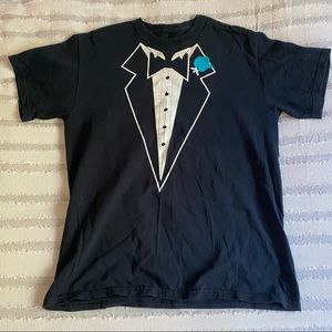 Men’s black tuxedo t-shirt blue rose